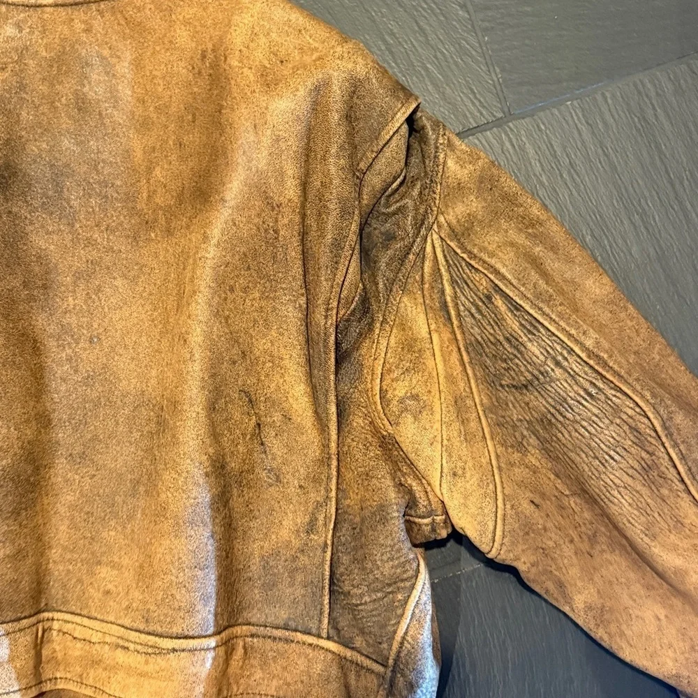 Vintage 80's top gun Men's brown, distressed bomber flight jacket size 48